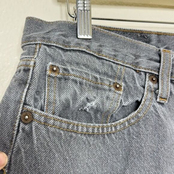 VINTAGE Levis 501 Short Size 33 Charcoal Button Fly Distressed Cut Off Upcycled - Picture 3 of 12